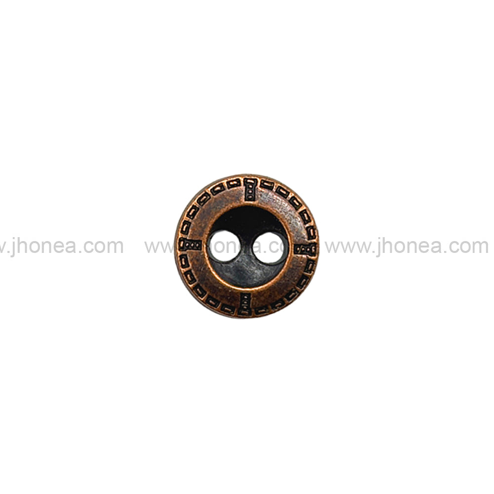 Engraved Rim 2-Hole Round Shape Antique Copper Shirt/Kurta Metal Buttons