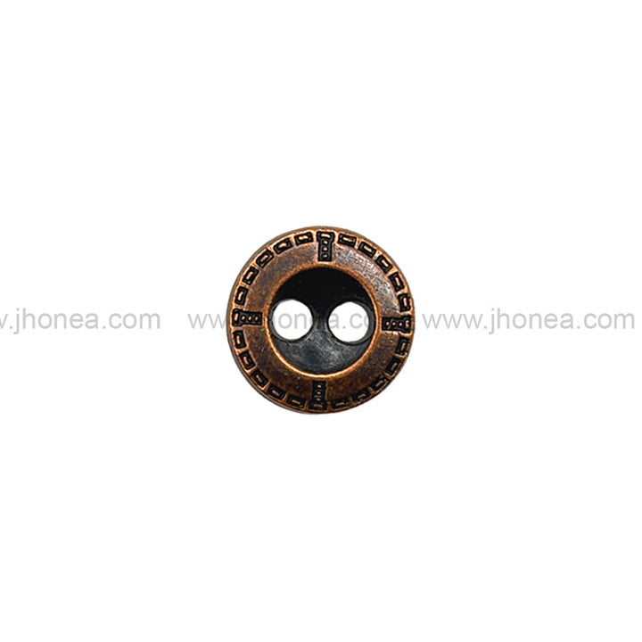 Engraved Rim 2-Hole Round Shape Antique Copper Shirt/Kurta Metal Buttons