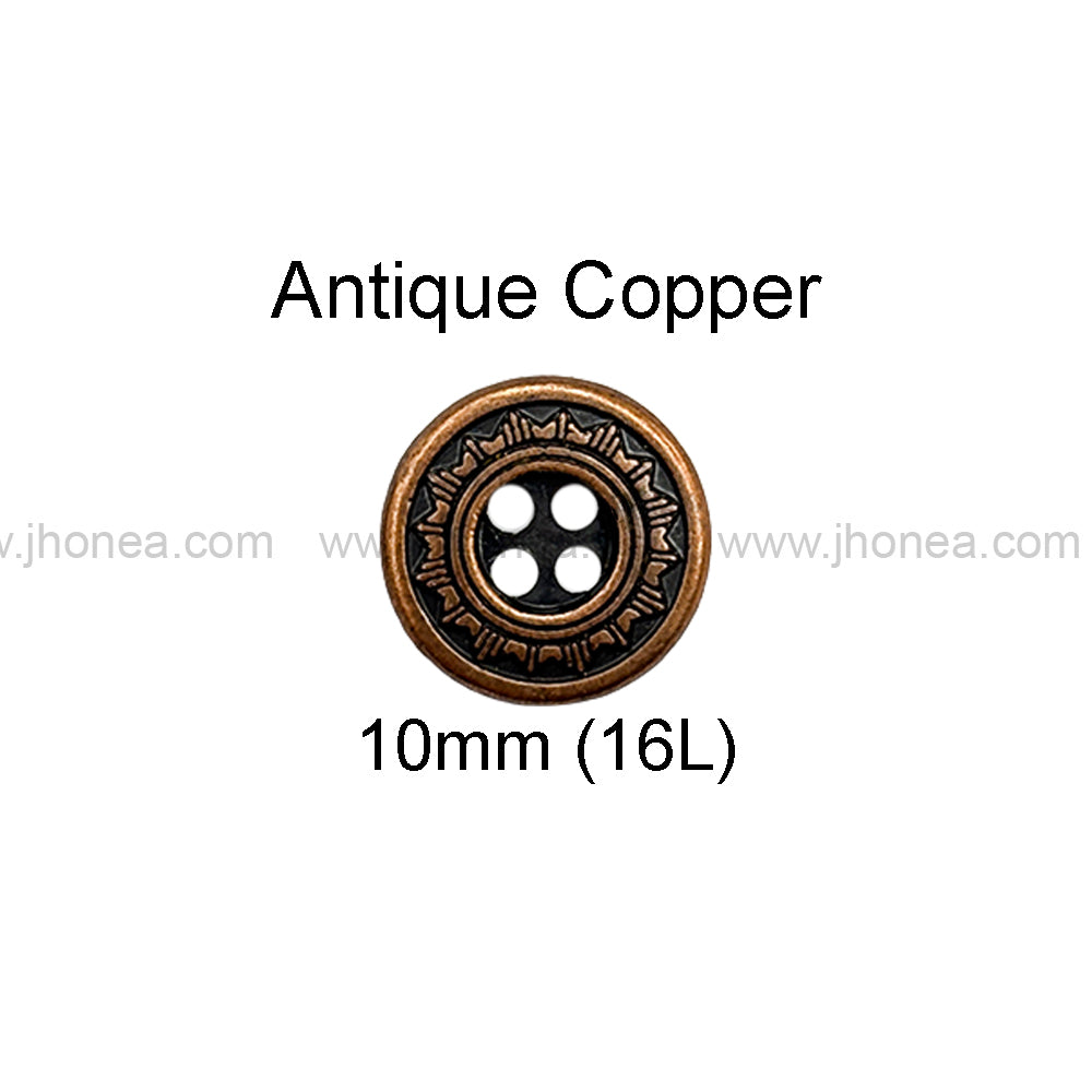 Sun Design Round Shape 4-Hole Metal Buttons for Shirts