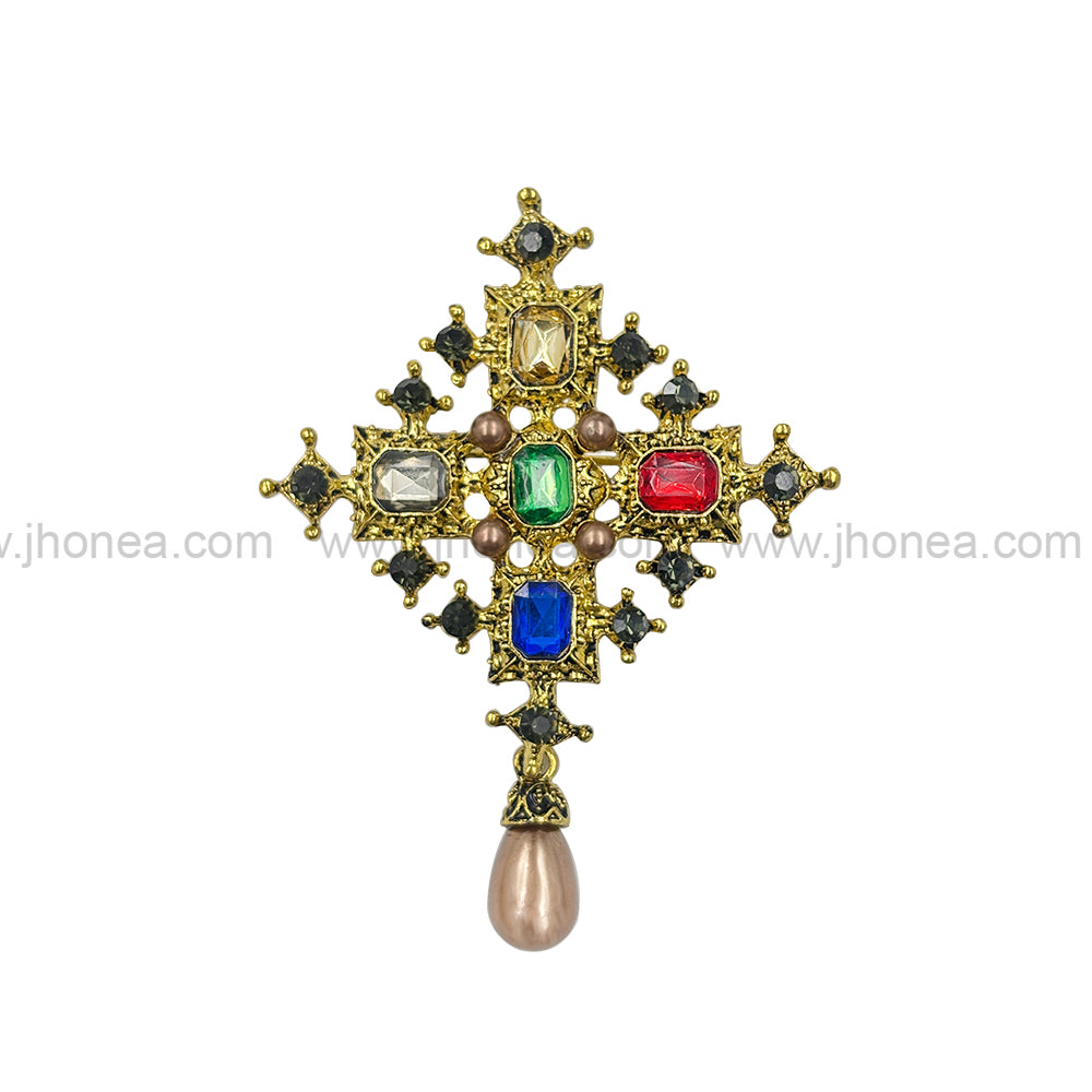 Beautiful Vintage Multicolour Diamond & Pearl Brooch Pin