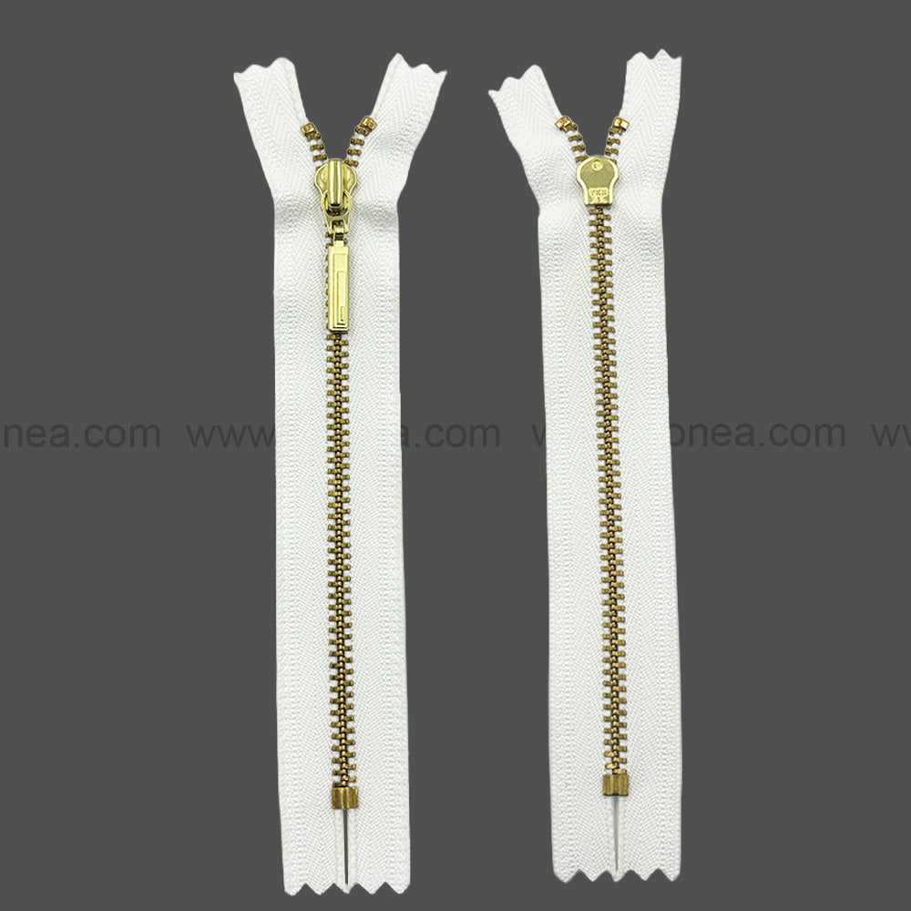 YKK #3 gold metal zipper with white tape closed-end zippers for jackets and hoodies