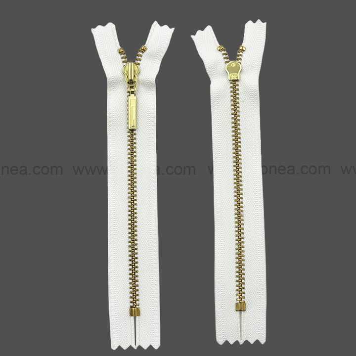 YKK #3 gold metal zipper with white tape closed-end zippers for jackets and hoodies