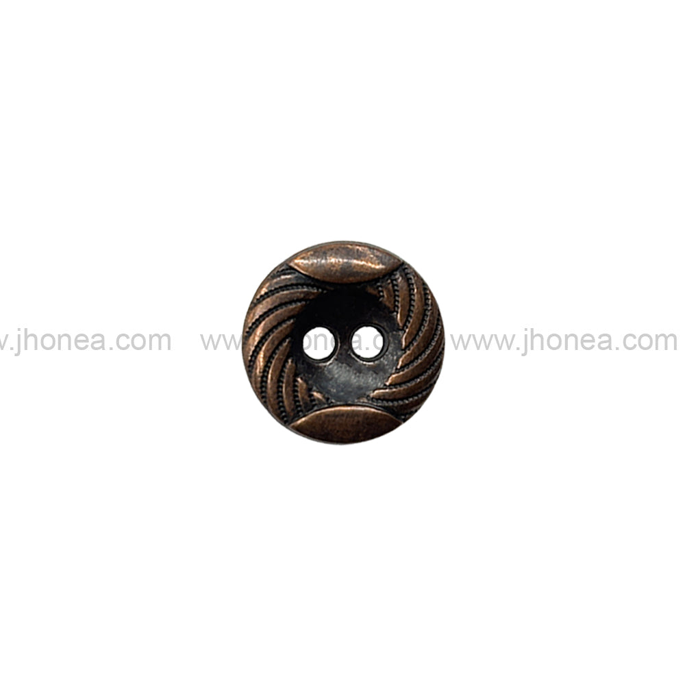Engraved Rounded Rim 2-Hole Round Shape Antique Copper Shirt/Kurta Buttons