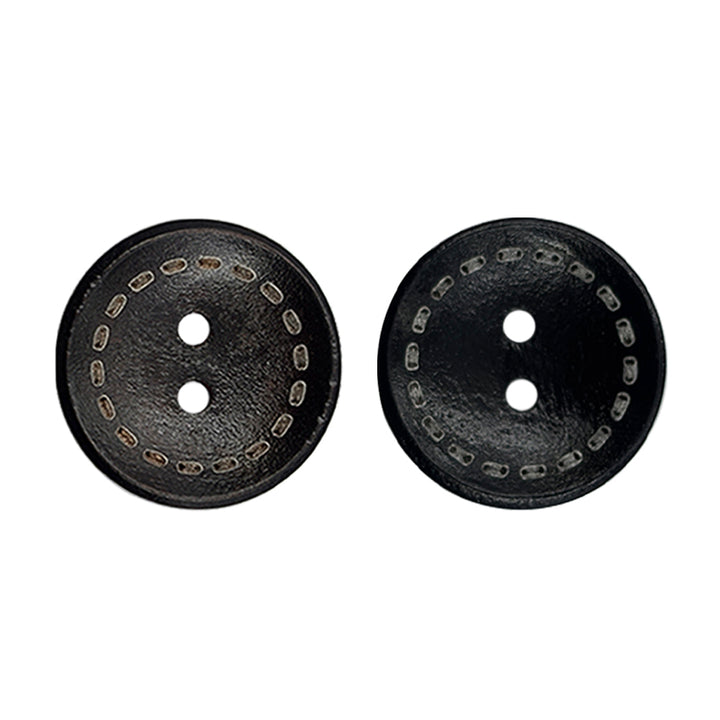 Round Shape 2-Hole Classic Hollow Wooden Buttons. Dark Brown and Black 
