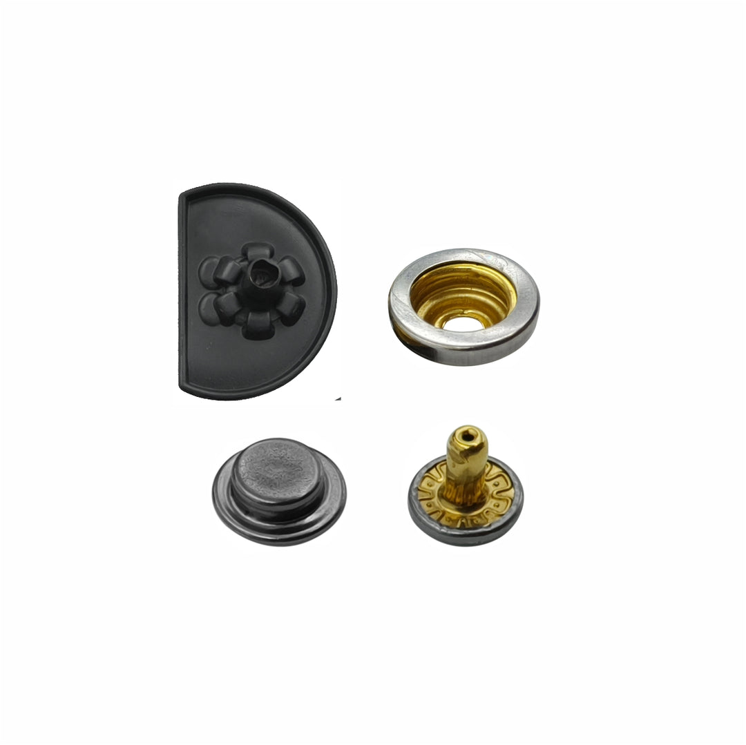 4-Part Matte Black Metal Snap Button Set for Jackets/Leather Accessories