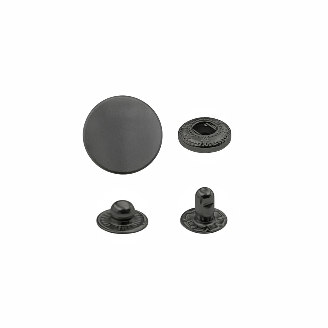 Standard-Quality Matte Dark Grey 4-Part Metal Snap Buttons for Leather, Jackets, DIY