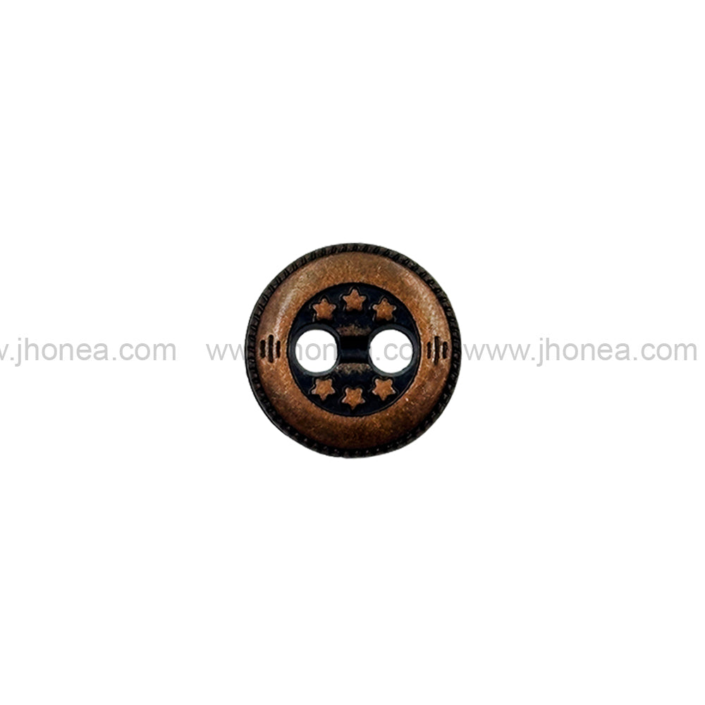 Premium Round Shape Antique Copper Stars Engraved 2-Hole Metal Buttons
