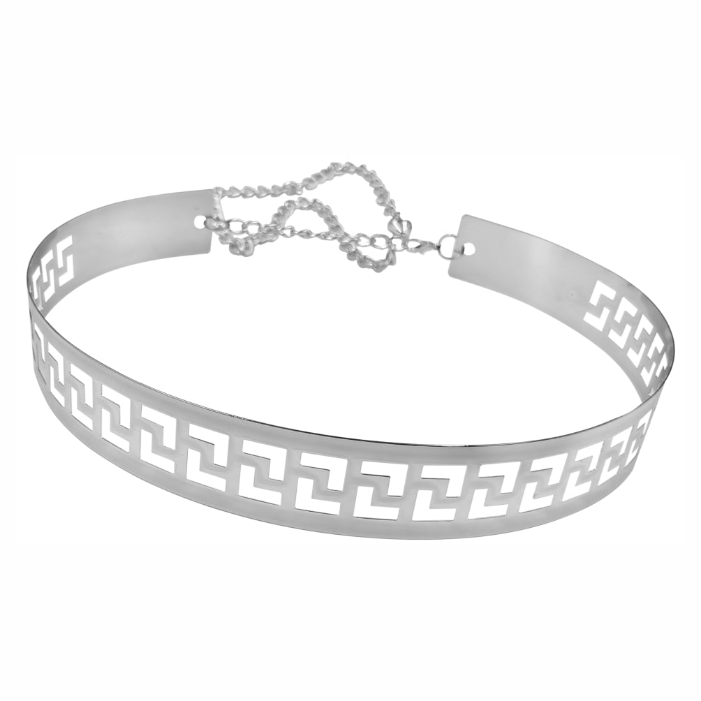 Eye-Catching Shiny Chrome Finish Cutwork Designer Waist Metal Belt