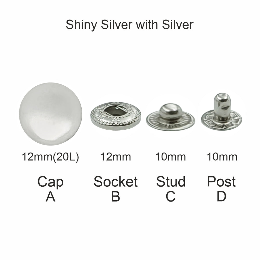 Round Dome Shape 12mm Chrome Finish Snap Buttons for Denim Shirts