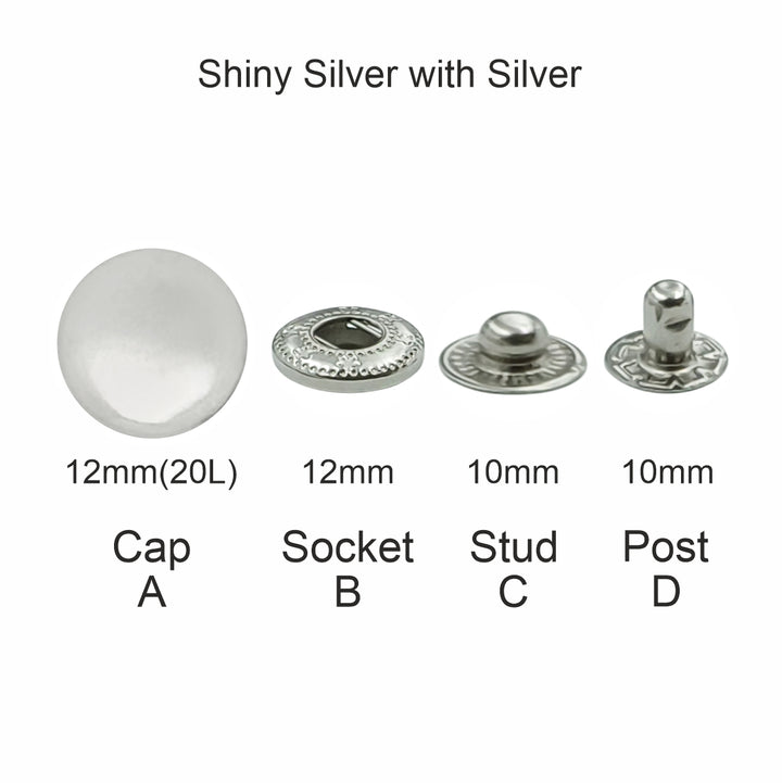 Round Dome Shape 12mm Chrome Finish Snap Buttons for Denim Shirts