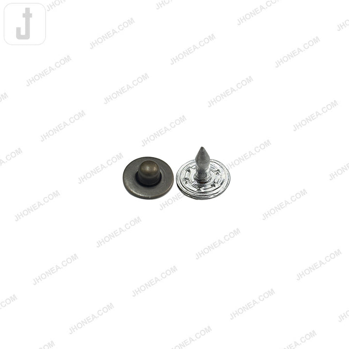 Dark antique brass rivet studs with aluminum nails for garment and leather accessories.