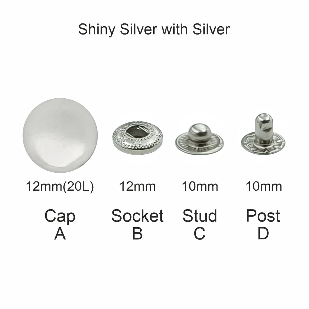 Round Shape 12mm Chrome Finish Snap Buttons for Denim Shirts