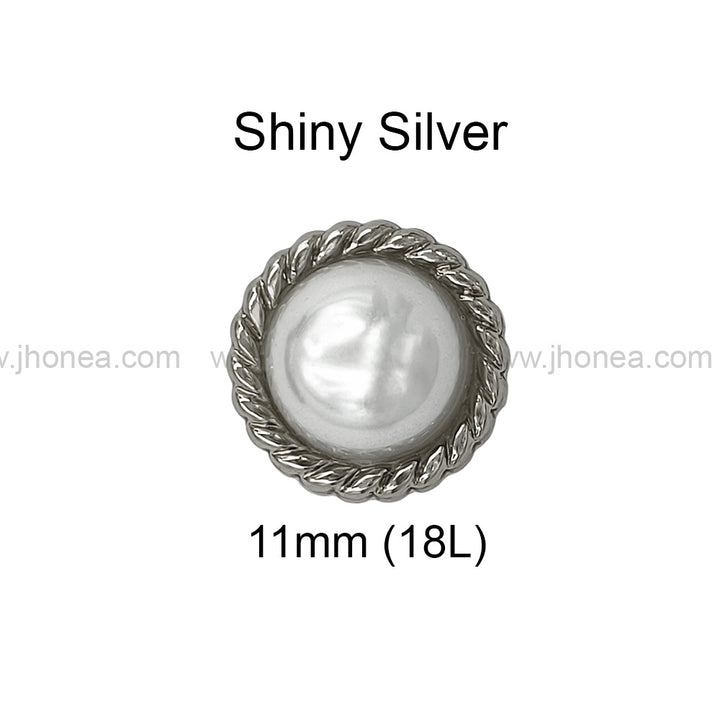 Shiny Round Shape Engraved Rim Pearl Metal Button