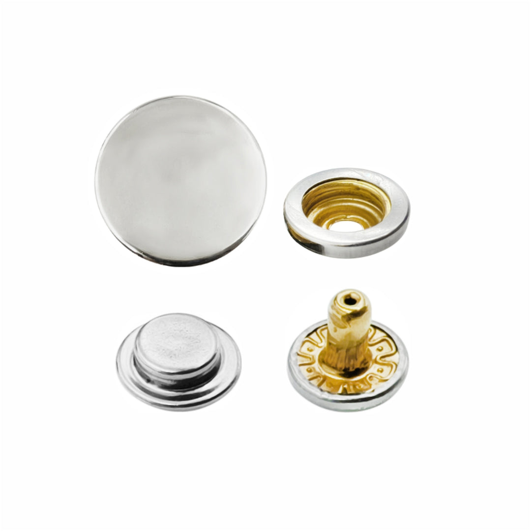 Shiny Silver 4-Part Press Snap Buttons Fasteners Set for Garments/Leather Accessories