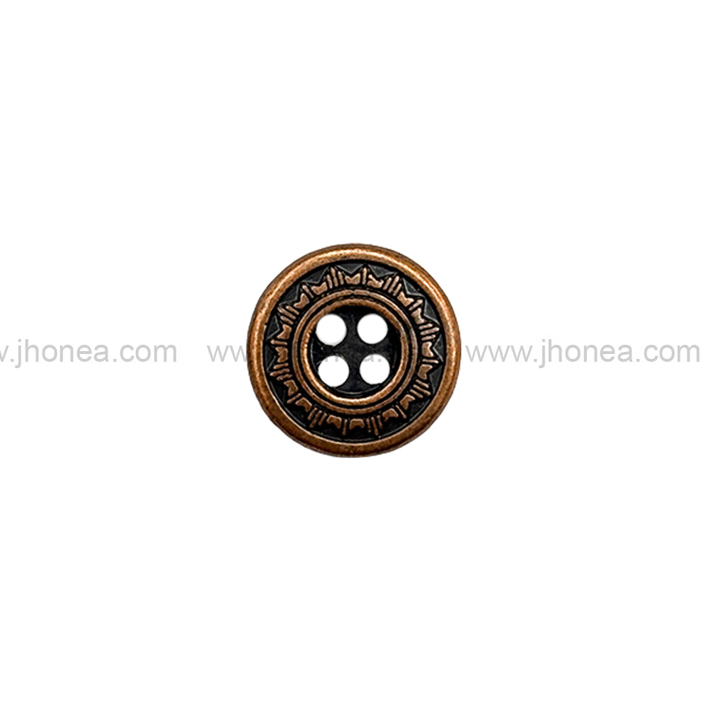 Sun Design Round Shape Antique Copper 4-Hole Metal Buttons for Shirts