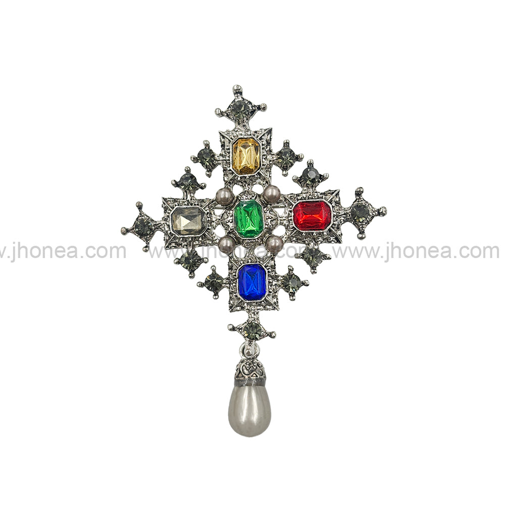 Beautiful Vintage Multicolour Diamond & Pearl Brooch Pin
