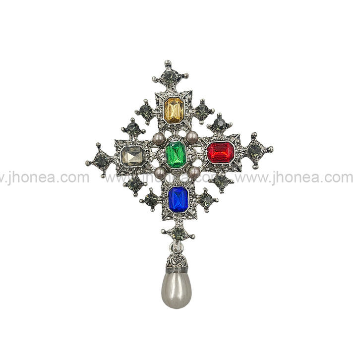 Beautiful Vintage Multicolour Diamond & Pearl Brooch Pin