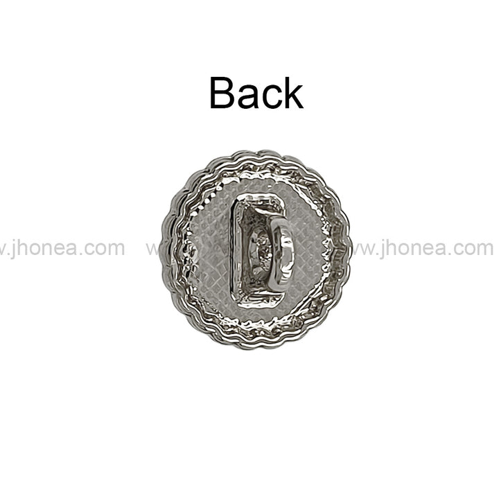 Shiny Round Shape Engraved Rim Pearl Metal Button
