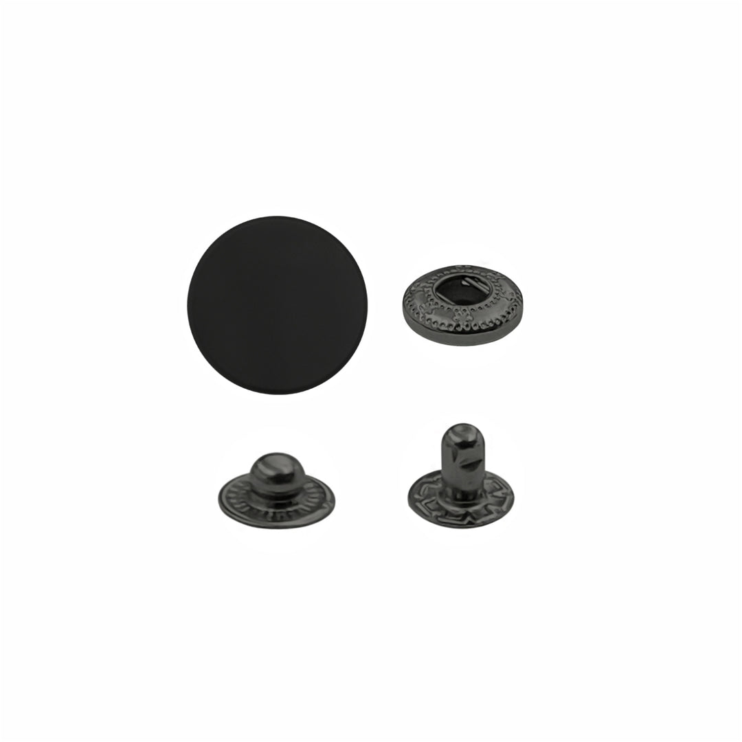 Standard-Quality Matte Black 4-Part Metal Snap Buttons for Leather, Jackets, DIY