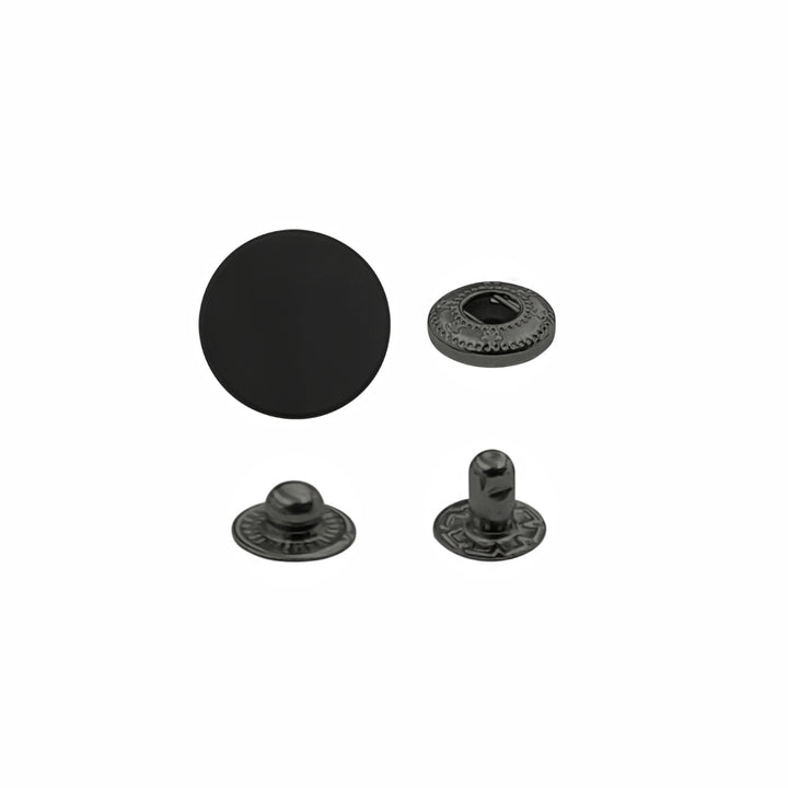 Standard-Quality Matte Black 4-Part Metal Snap Buttons for Leather, Jackets, DIY