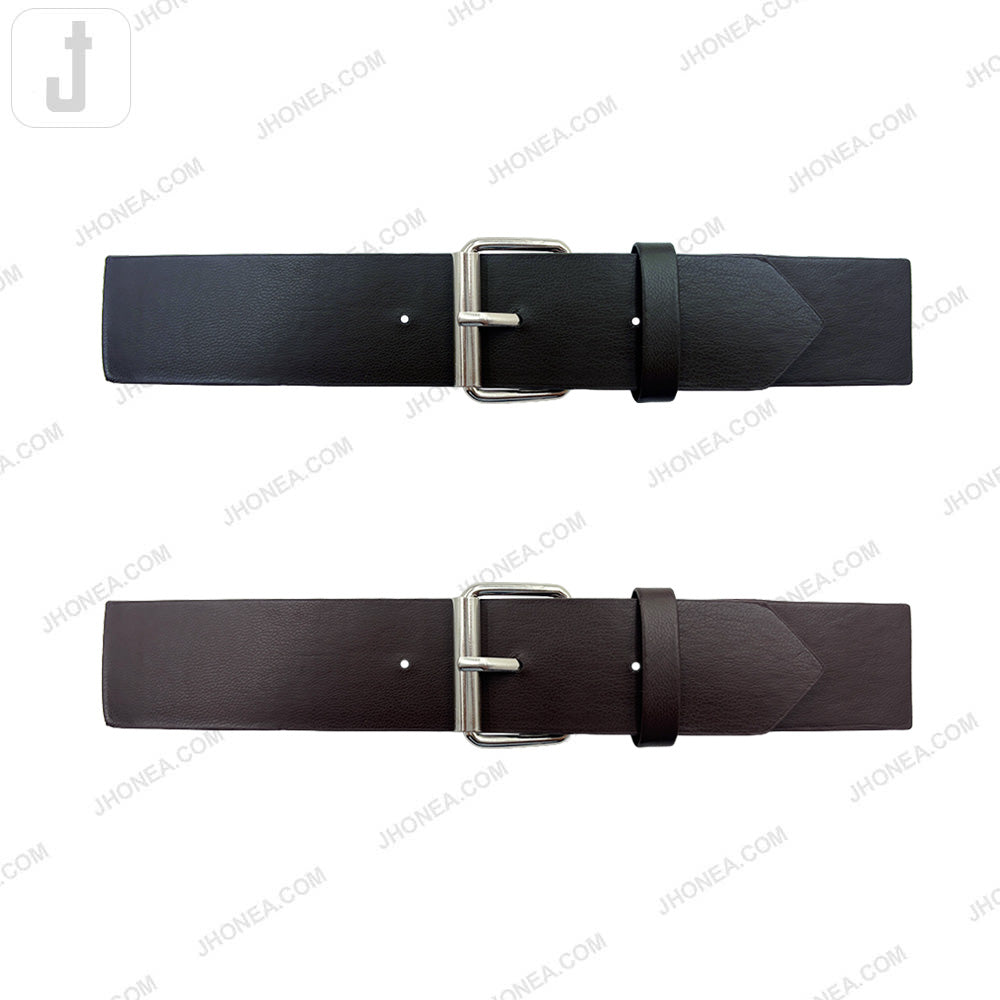 Timeless PU Leather Belt with Adjustable Prong Buckle. Siler with Black and Silver with Brown