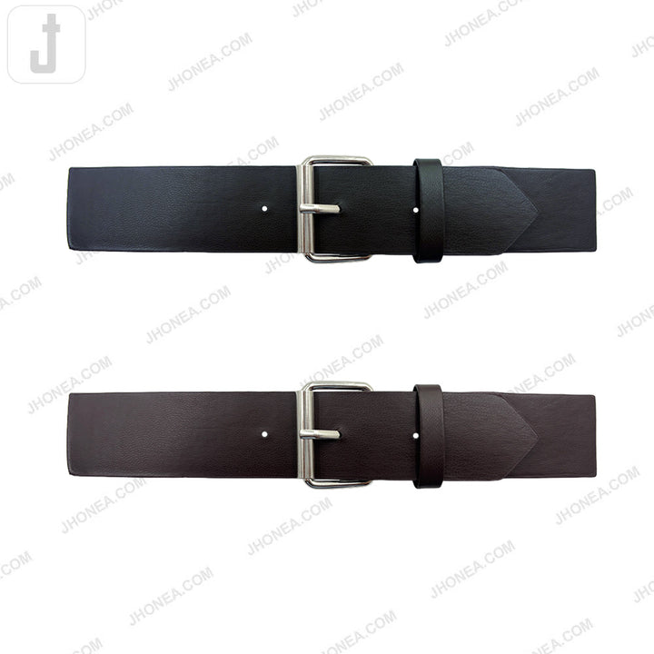Timeless PU Leather Belt with Adjustable Prong Buckle. Siler with Black and Silver with Brown
