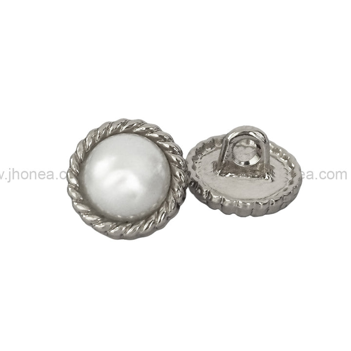 Shiny Round Shape Engraved Rim Pearl Metal Button