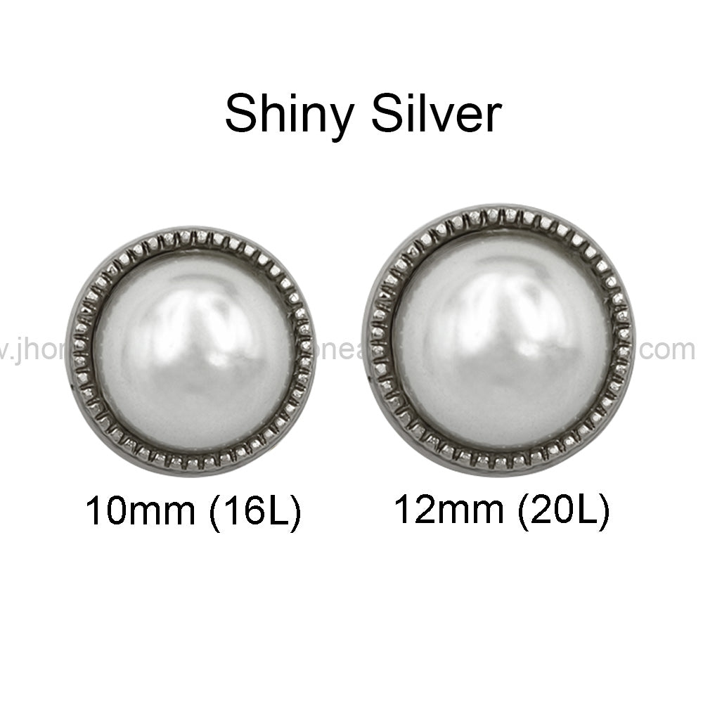 Premium Shiny Gold & Silver Round Shape Pearl Button