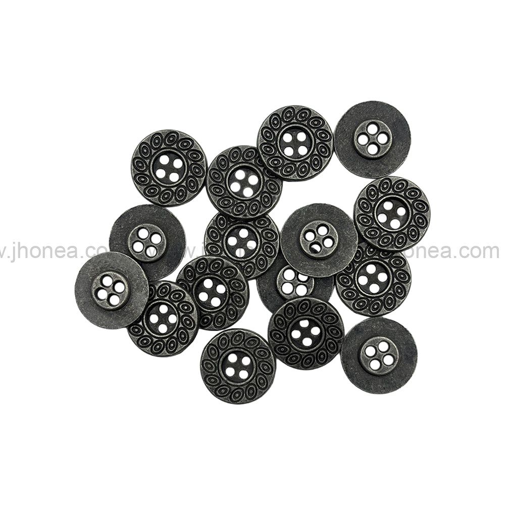 Beautiful Eye-Catching Engraved Design Antique Silver 4-Hole Metal Buttons