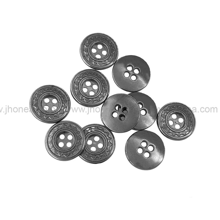 Sun Design Round Shape Shiny Black Nickel (Gunmetal) 4-Hole Metal Buttons for Shirts