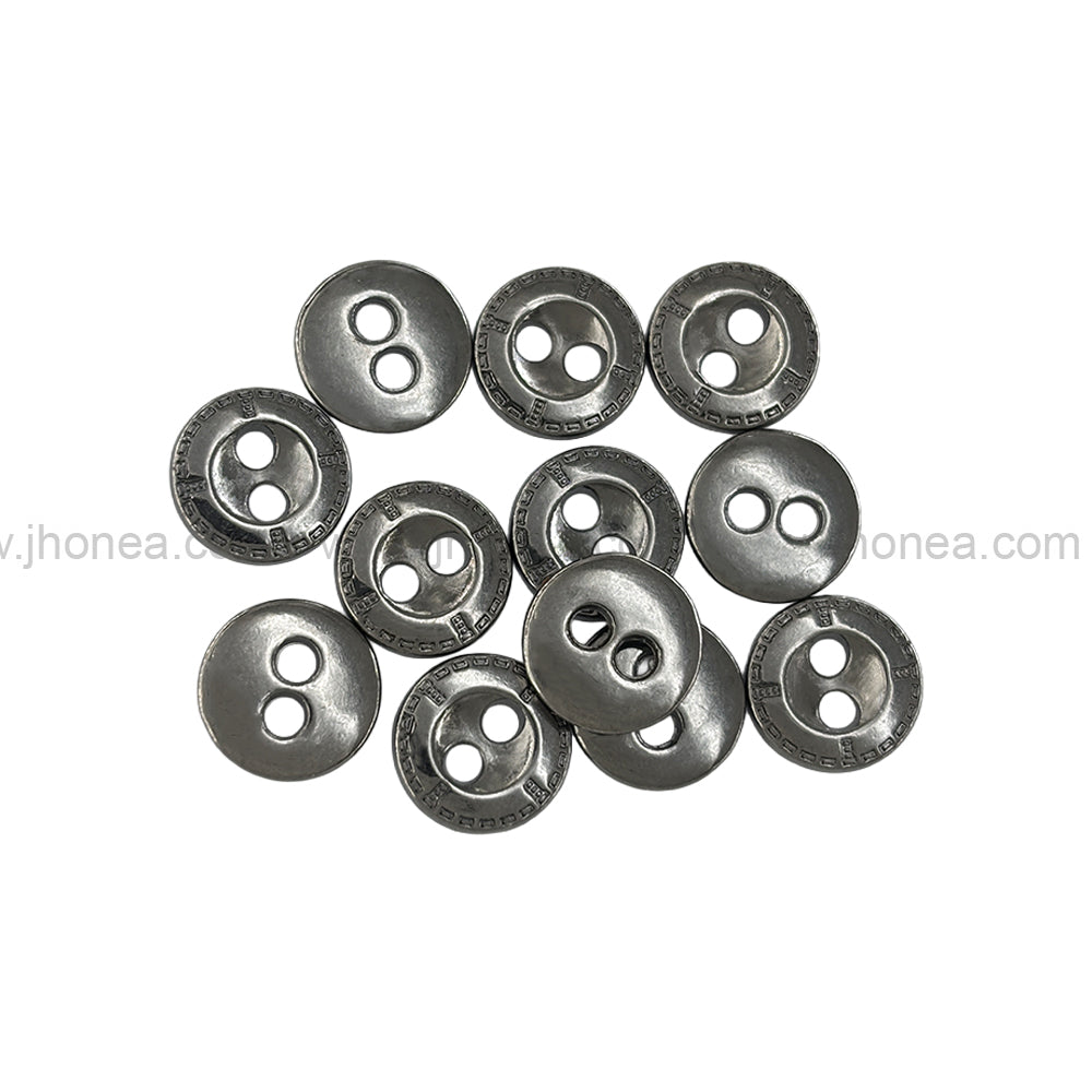 Engraved Rim 2-Hole Round Shape Black Nickel (Gunmetal) Shirt/Kurta Metal Buttons