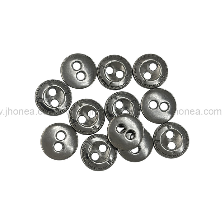 Engraved Rim 2-Hole Round Shape Black Nickel (Gunmetal) Shirt/Kurta Metal Buttons