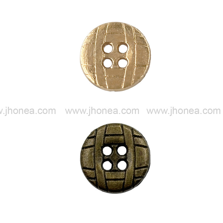 Engraved Design Round Shape 4-Hole Shirt Metal Buttons