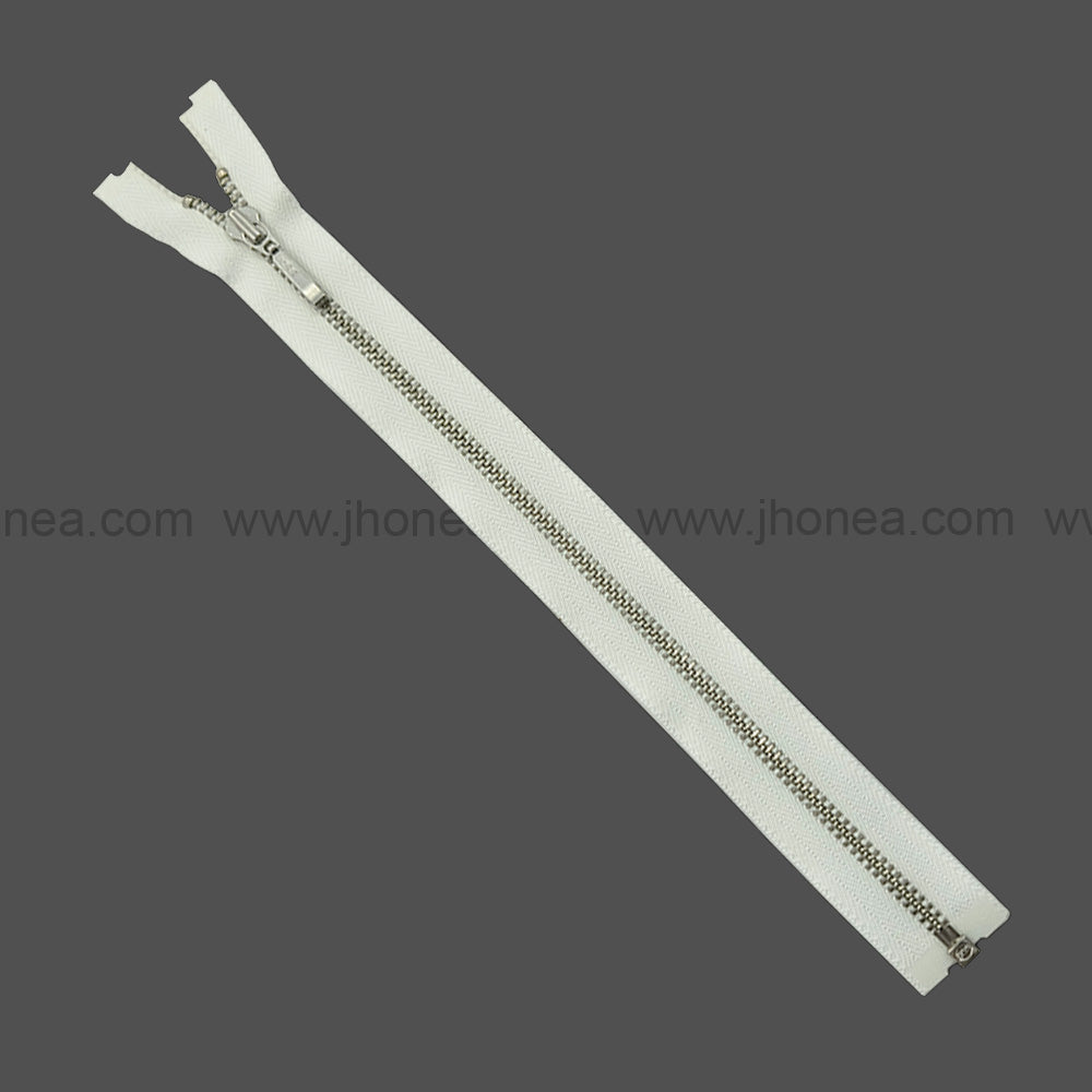 YKK- #3Number Silver with White YKK Premium Quality Open-End Metal Zipper for Dresses