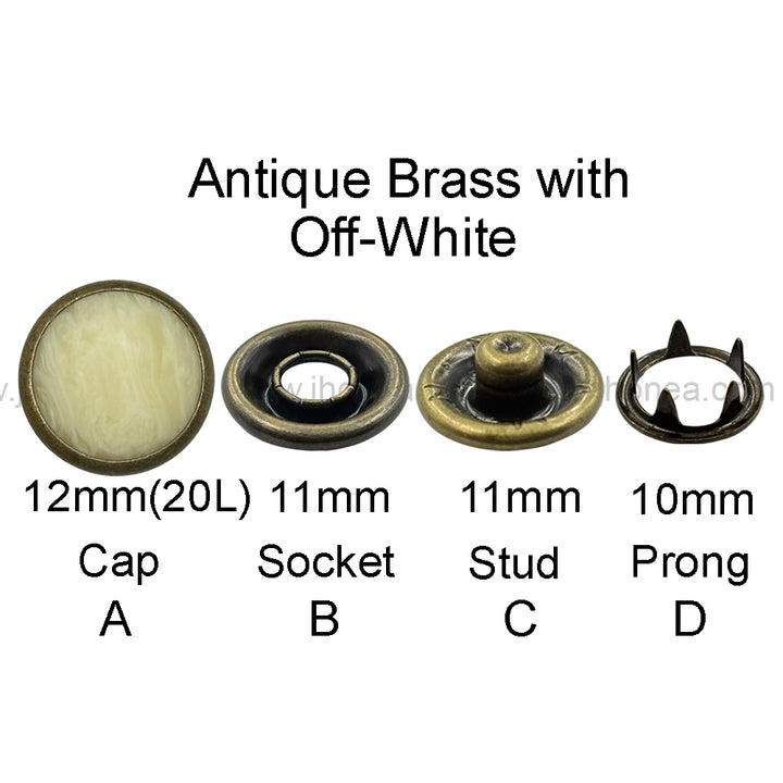 Classic 12mm(20L) Solid Brass Prong Snap Buttons with Resin Cap