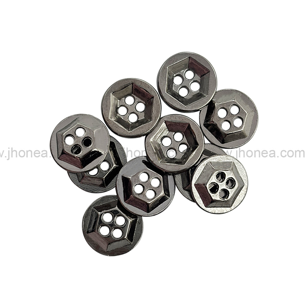 Solid Design Geometric Pattern 4-Hole Black Nickel (Gunmetal) Metal Shirt Buttons