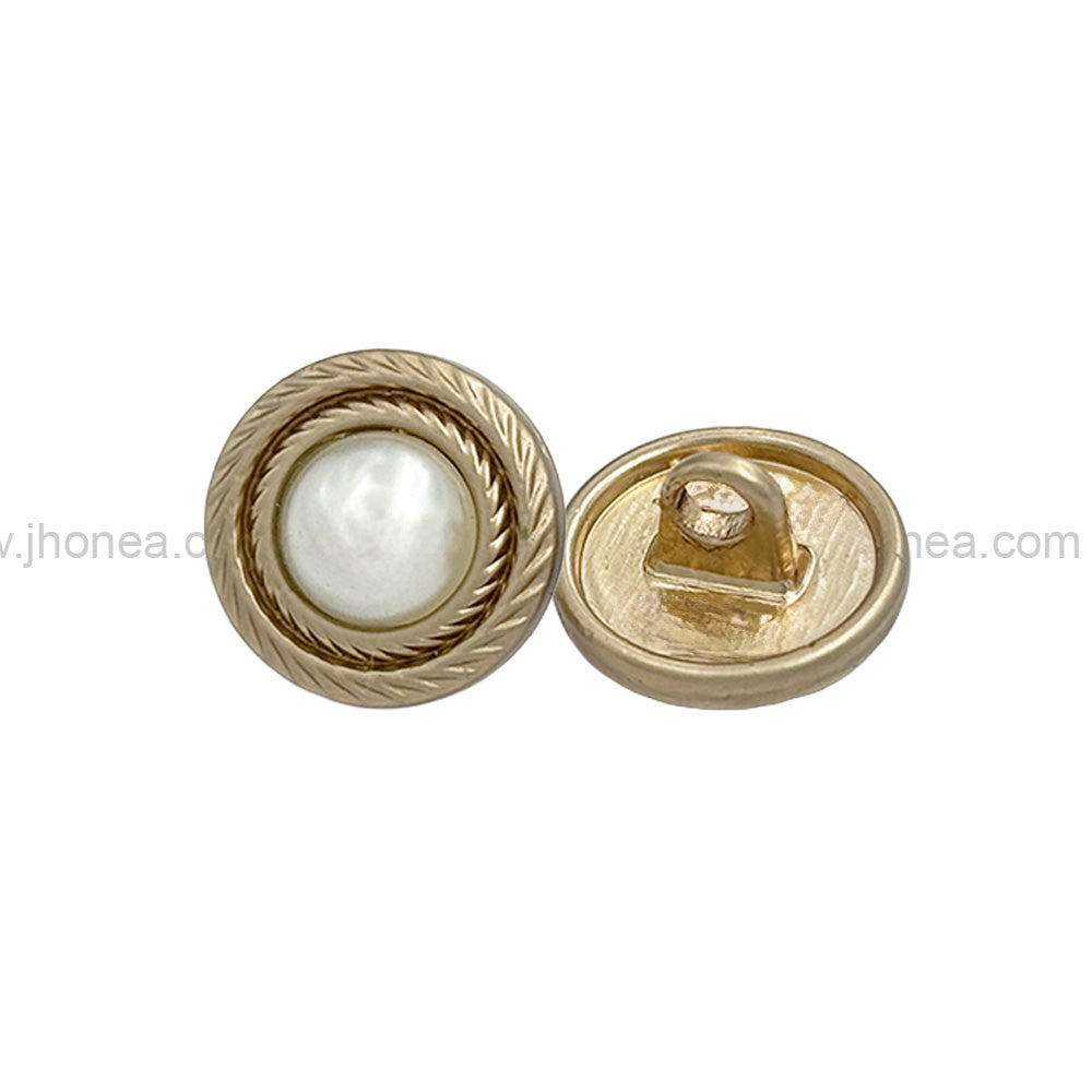 Matte Gold Round Shape Pearl Metal Button with Downhole Loop