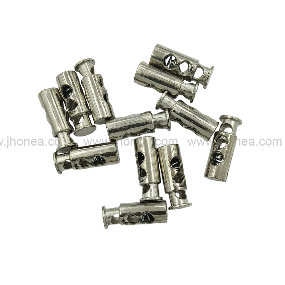 Classic Shiny Silver Two-Hole Spring Plastic Cord Lock for Hoodies