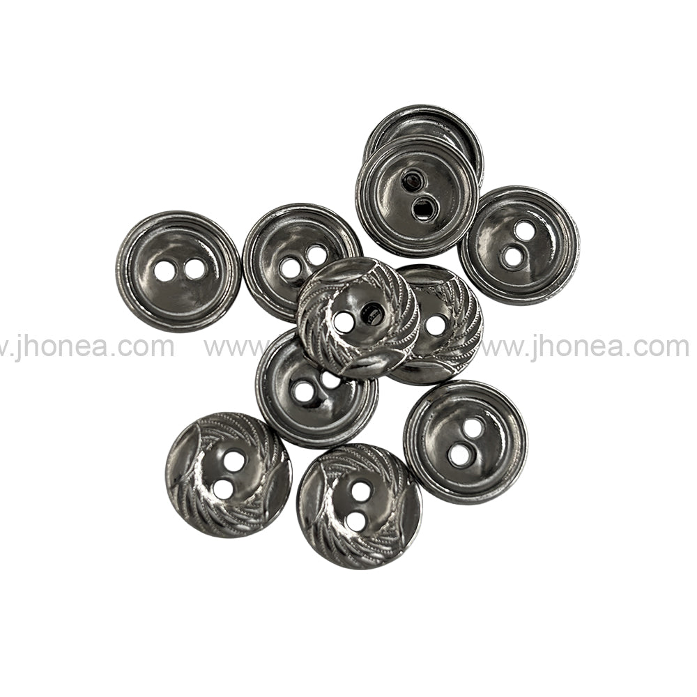 Engraved Rounded Rim 2-Hole Round Shape Black Nickel (Gunmetal)  Shirt/Kurta Buttons
