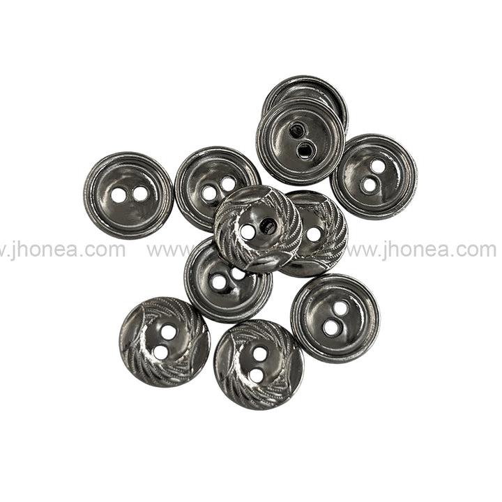 Engraved Rounded Rim 2-Hole Round Shape Black Nickel (Gunmetal)  Shirt/Kurta Buttons