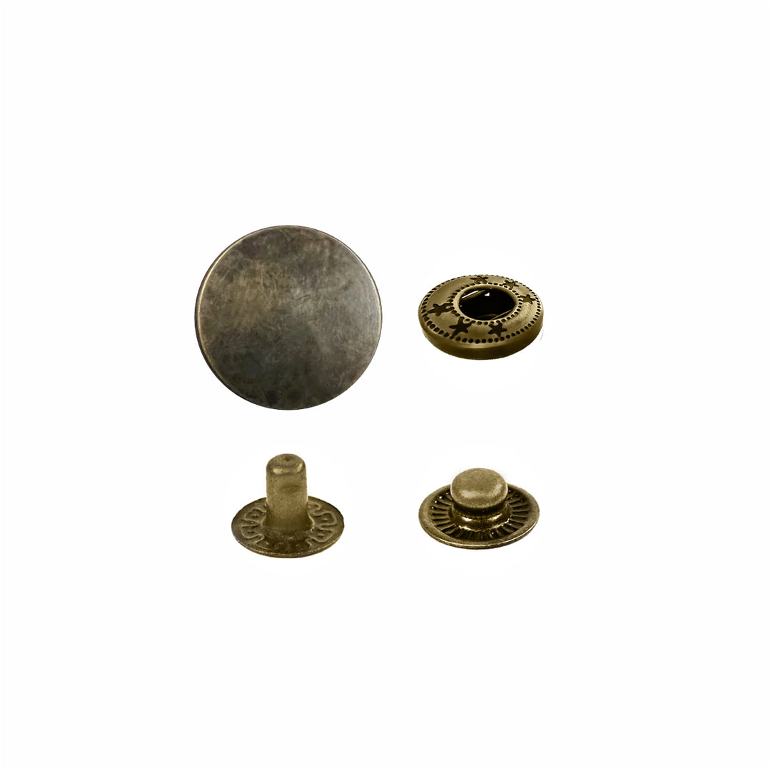 Standard-Quality Antique Brass 4-Part Metal Snap Buttons for Leather, Jackets, DIY