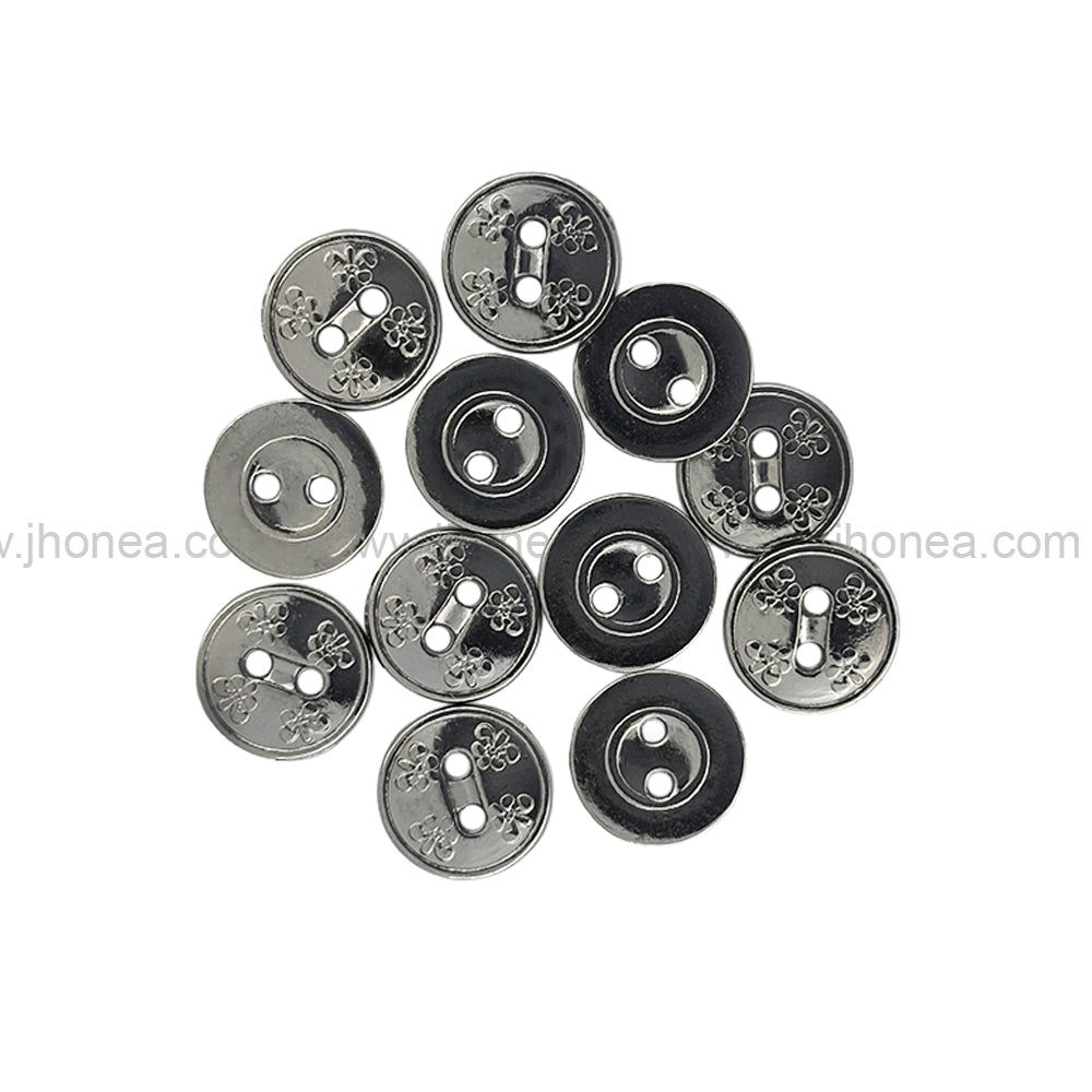 Premium Round Shape Black Nickel (Gunmetal) Stars Engraved 2-Hole Metal Buttons