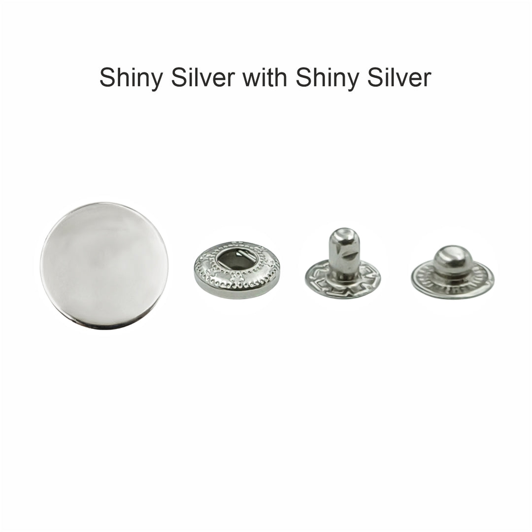 Standard-Quality Shiny Silver 4-Part Metal Snap Buttons for Leather, Jackets, DIY