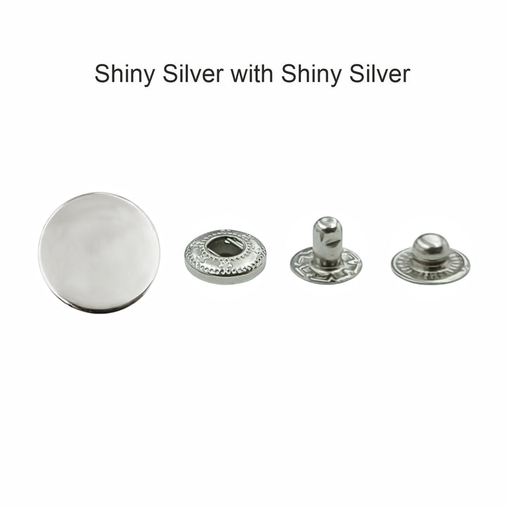 Standard-Quality Shiny Silver 4-Part Metal Snap Buttons for Leather, Jackets, DIY