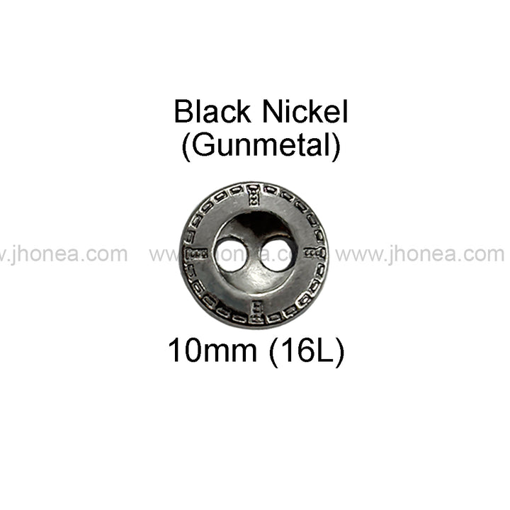 Engraved Rim 2-Hole Round Shape Shirt/Kurta Metal Buttons