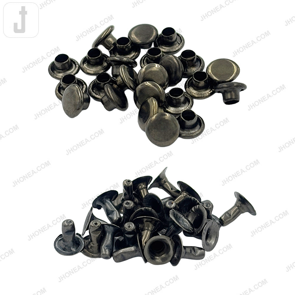 Solid Brass Flat Rivets Shiny Black Nickel Gunmetal Finish for Leather Goods, Denim and Accessories