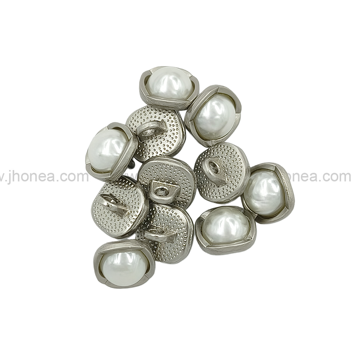 Rounded Square Shape Matte Silver Pearl Buttons