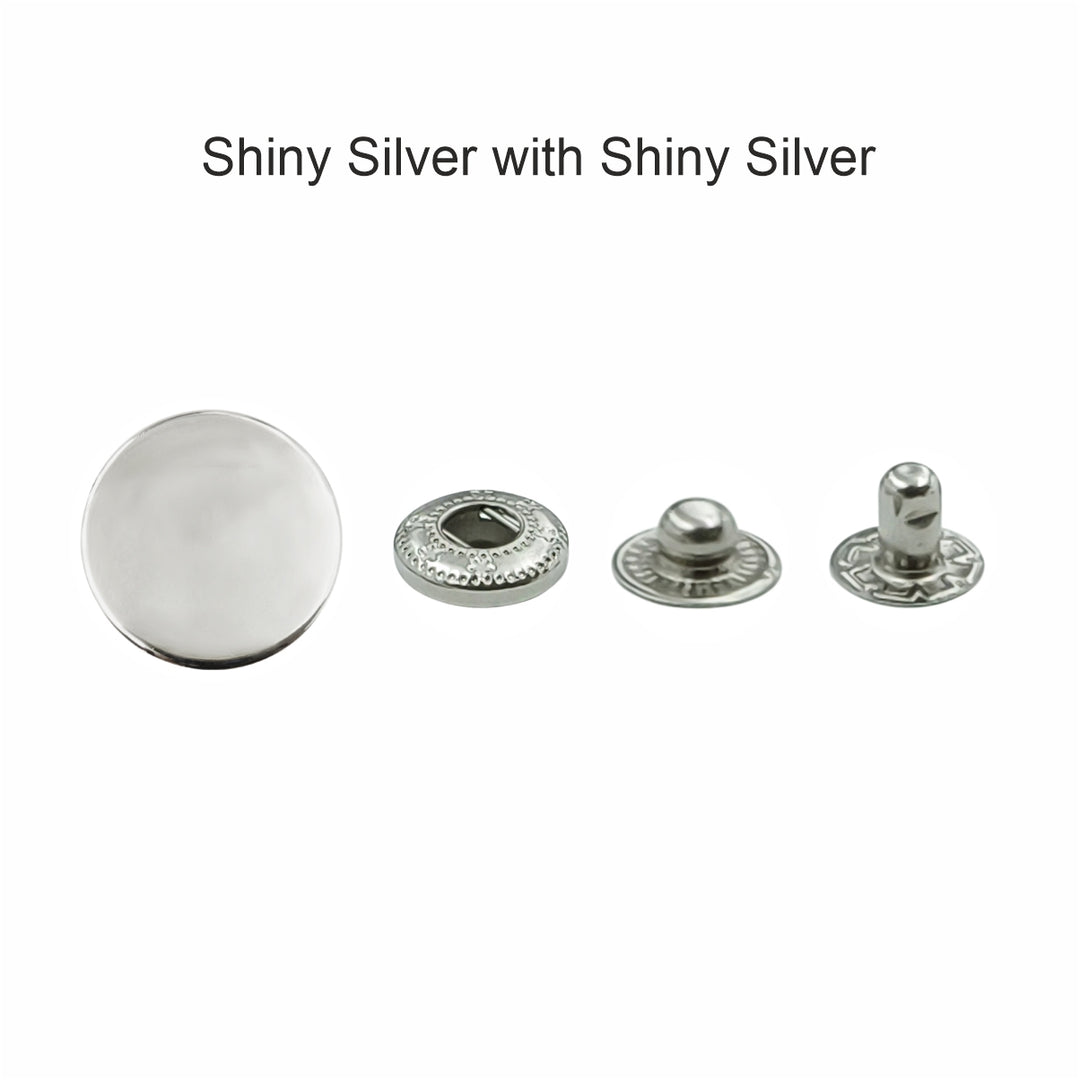 Standard-Quality Shiny Silver 4-Part Metal Snap Buttons for Leather, Jackets, DIY