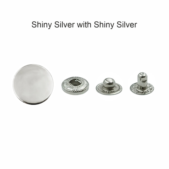Standard-Quality Shiny Silver 4-Part Metal Snap Buttons for Leather, Jackets, DIY