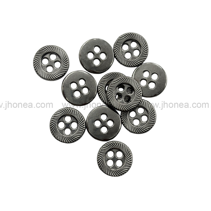 Rounded Rim Black Nickel (Gunmetal) 4-Hole Shirt/Kurta Metal Buttons